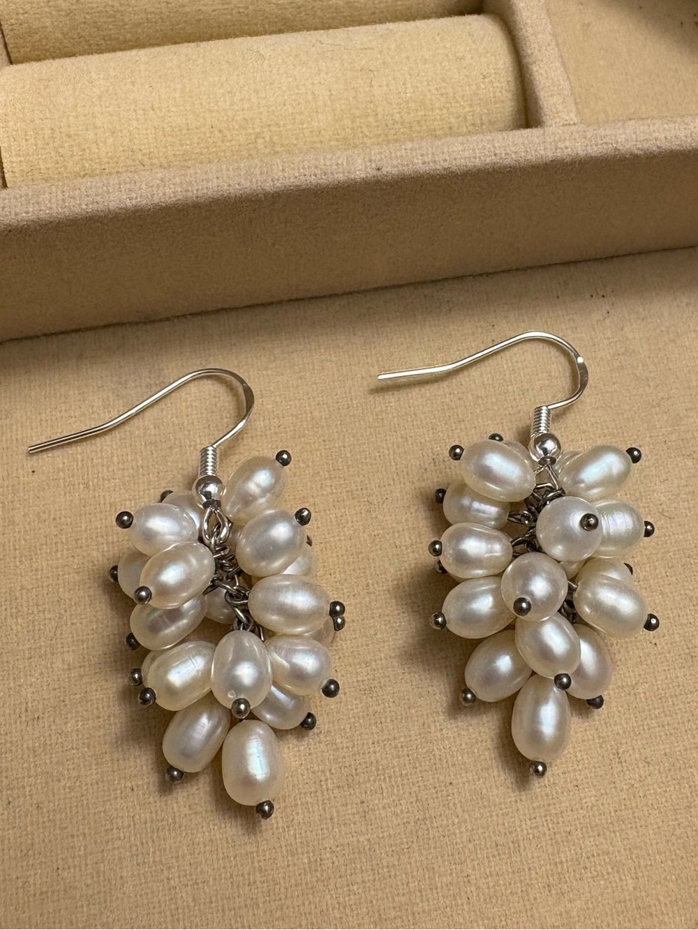 Freshwater Pearl Cluster Dangle Earrings with 925 Sterling Silver Hooks⁠